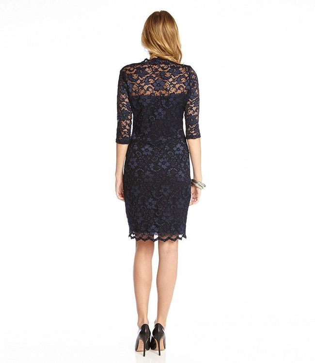 Karen Kane Navy Petite Size V-Neck Scallop Lace Dress Karen Kane