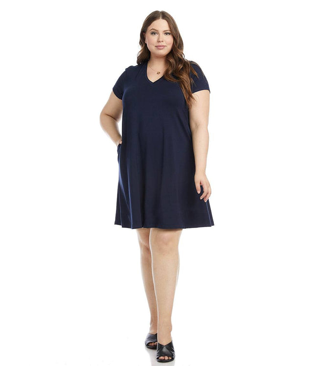 Karen Kane Navy Plus Size Quinn V-Neck Pocket Dress Karen Kane