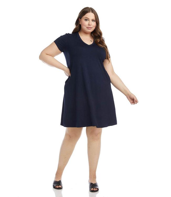 Karen Kane Navy Plus Size Quinn V-Neck Pocket Dress Karen Kane