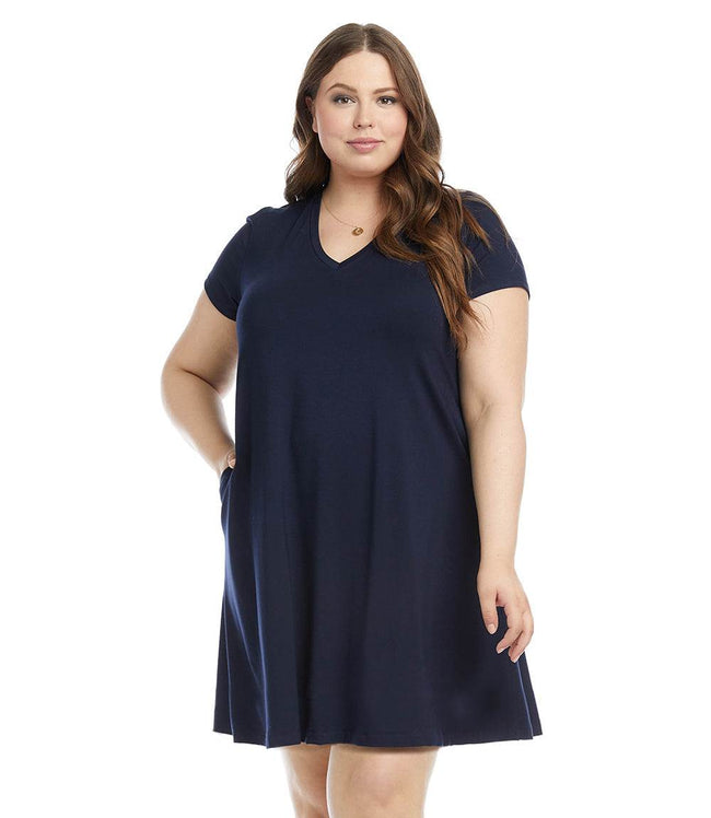 karen kane Navy Plus Size Quinn V-Neck Pocket Dress Karen Kane