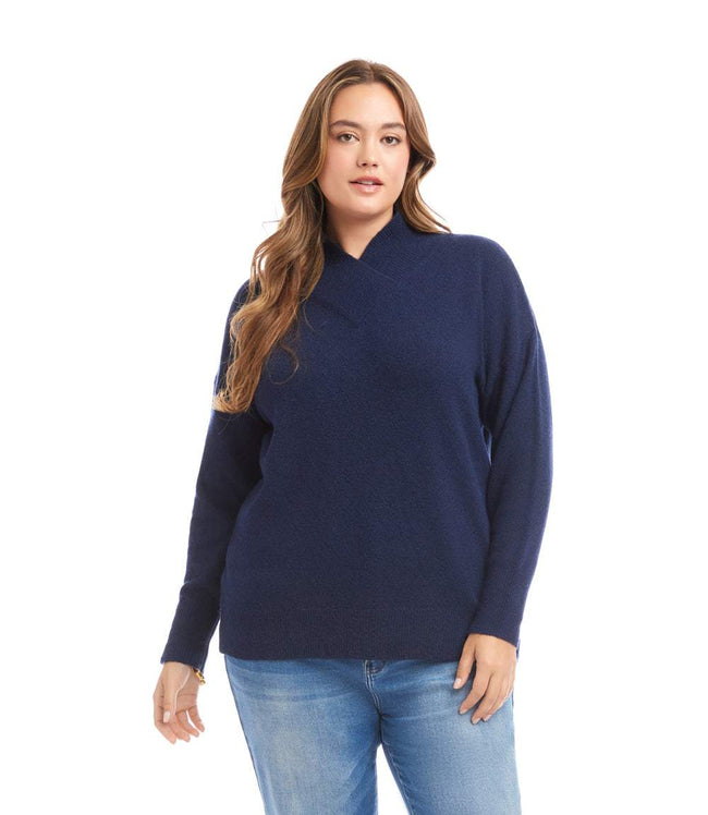 karen kane Navy Plus Size Shawl Collar Sweater Karen Kane