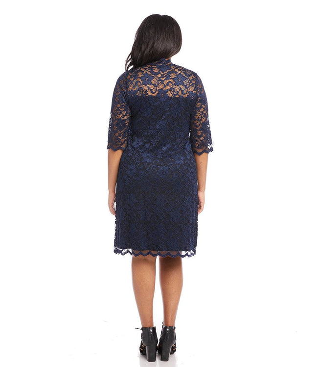 Karen Kane Navy Plus Size V-Neck Scallop Lace Dress Karen Kane
