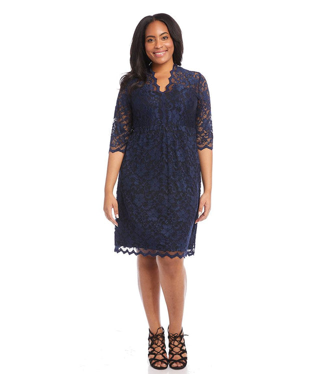 karen kane Navy Plus Size V-Neck Scallop Lace Dress Karen Kane