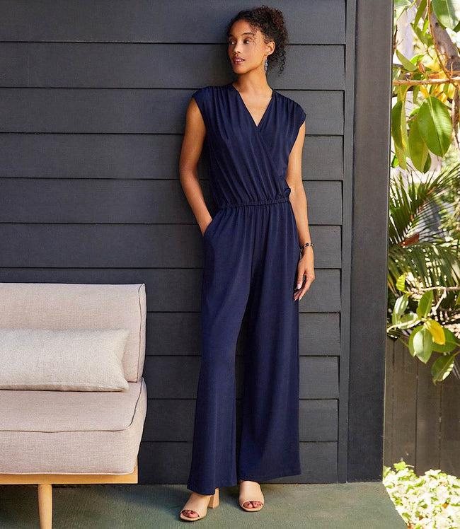 karen kane Navy Sleeveless Travel Jersey Jumpsuit Karen Kane