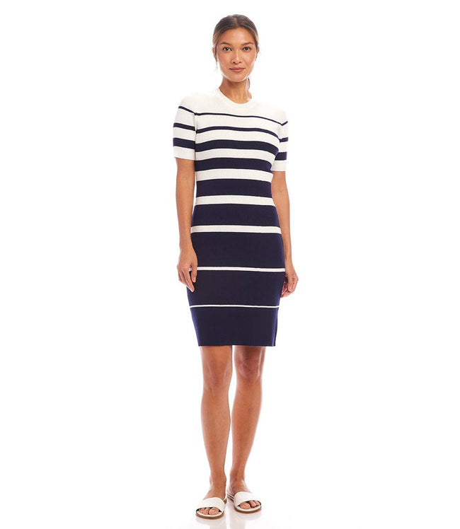 Karen Kane Navy Stripe Ribbed Sweater Dress Karen Kane