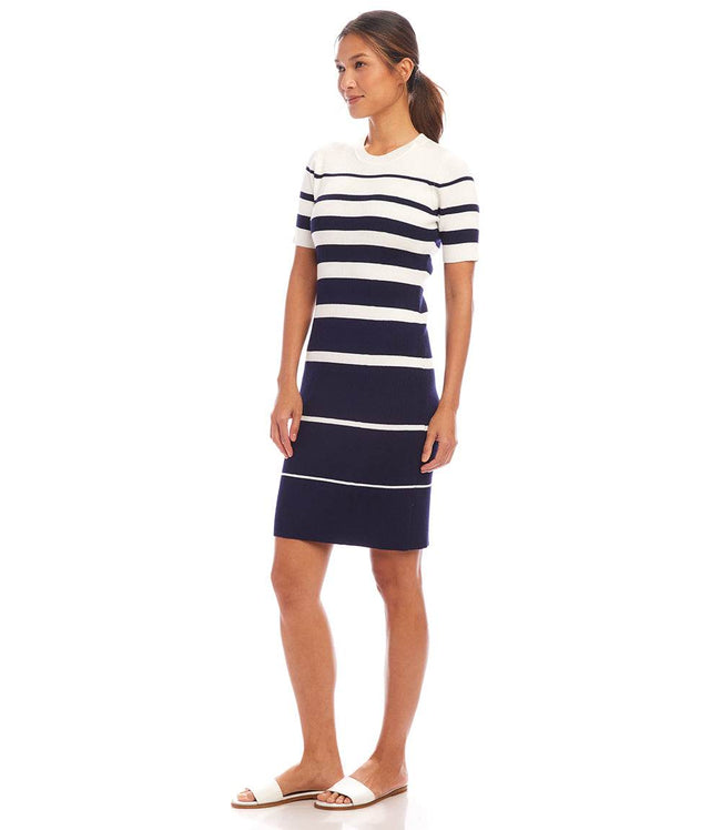Karen Kane Navy Stripe Ribbed Sweater Dress Karen Kane