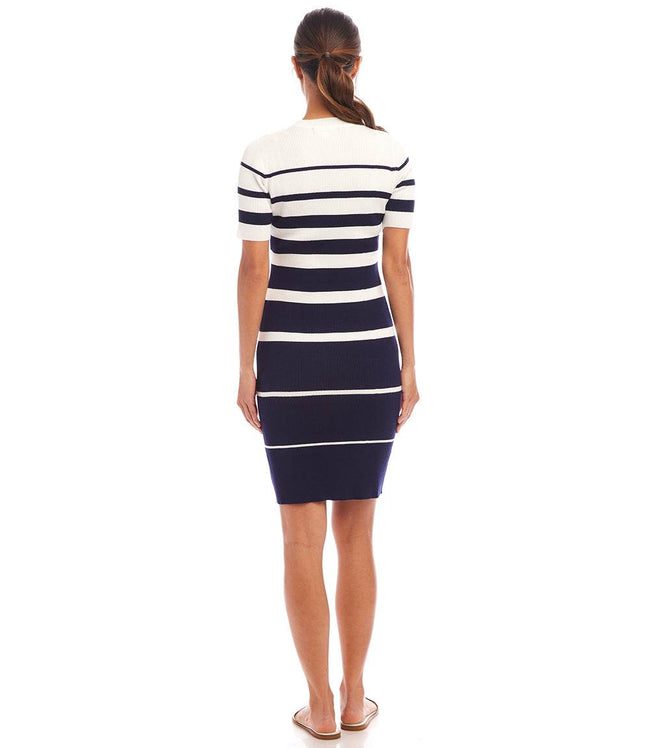 Karen Kane Navy Stripe Ribbed Sweater Dress Karen Kane