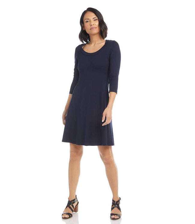 Karen Kane Navy Three Quarter Sleeve A-Line Dress Karen Kane