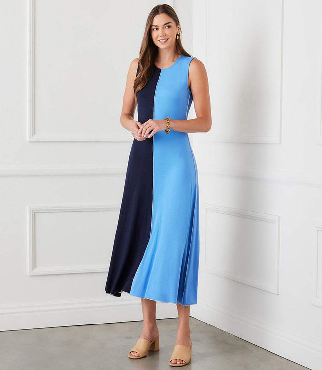 Karen Kane Navy With Blue Sleeveless Colorblock Midi Dress Karen Kane