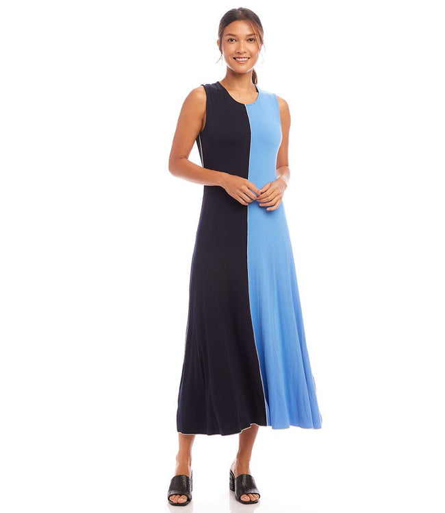Karen Kane Navy With Blue Sleeveless Colorblock Midi Dress Karen Kane