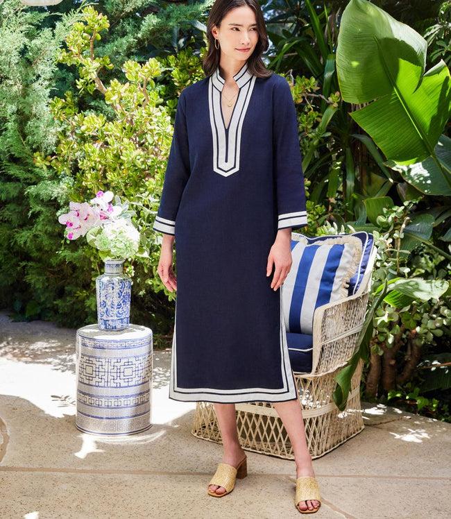 karen kane Navy With Off White The St. Tropez Midi Dress Karen Kane
