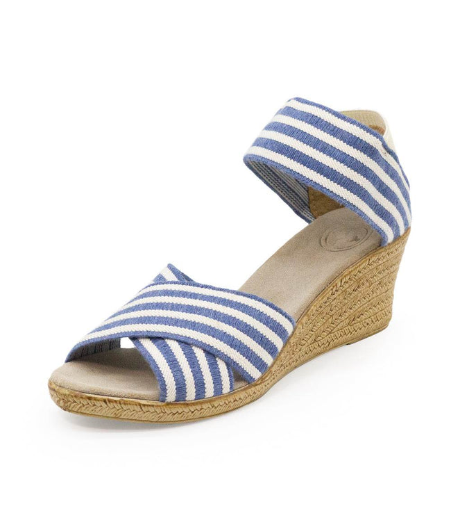Karen Kane Navy With White Cannon Espadrille Wedge Linen Sandals Karen Kane