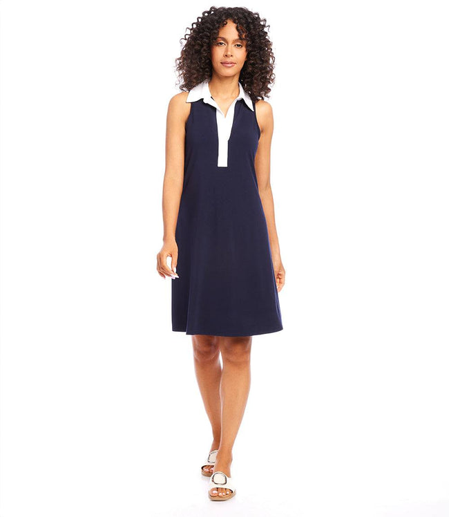 Karen Kane Navy With White Contrast Placket Dress Karen Kane