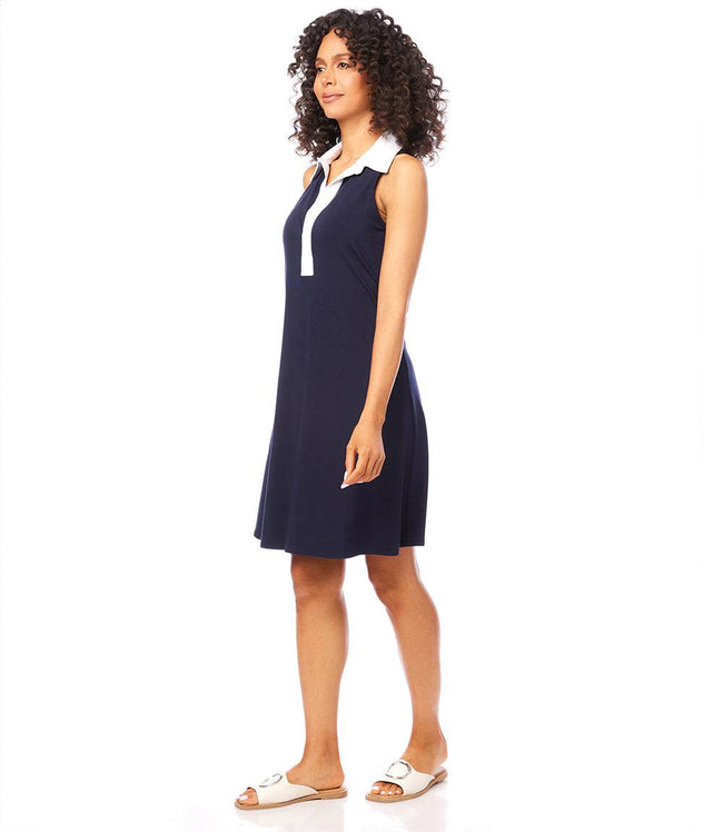Karen Kane Navy With White Contrast Placket Dress Karen Kane