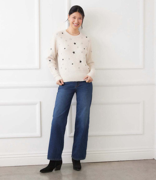 Karen Kane Oatmeal Embroidered Stars Sweater Karen Kane