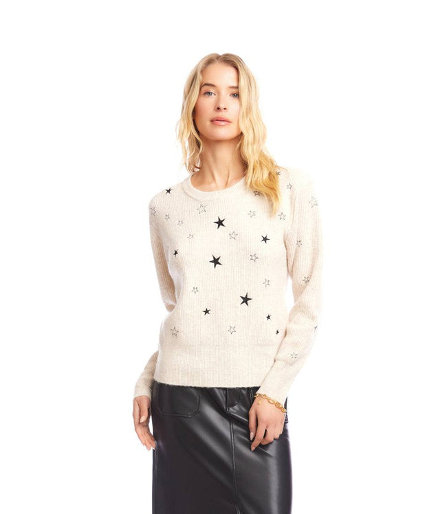 Karen Kane Oatmeal Embroidered Stars Sweater Karen Kane