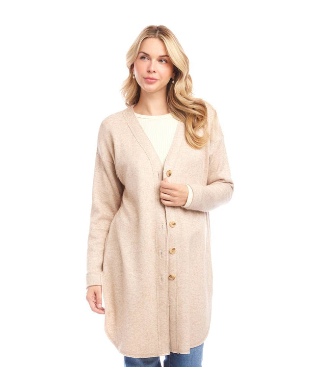 Karen Kane Oatmeal Long Sleeve Shirttail Cardigan Karen Kane