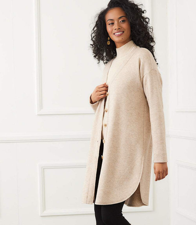 karen kane Oatmeal Long Sleeve Shirttail Cardigan Karen Kane