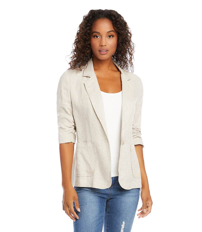 Karen Kane Oatmeal Petite Size Ruched Sleeve Jacket Karen Kane