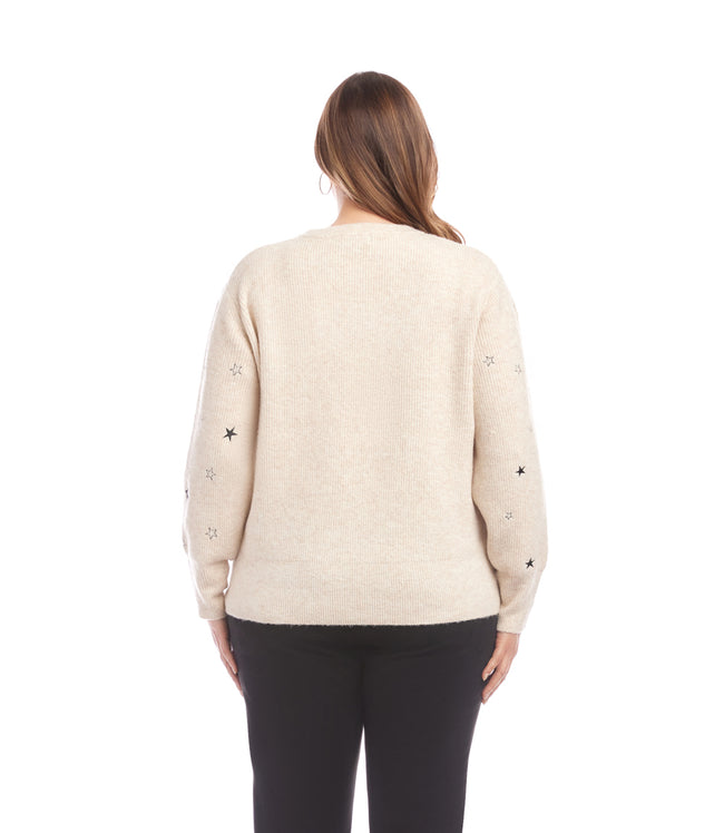 Karen Kane Oatmeal Plus Size Embroidered Stars Sweater Karen Kane