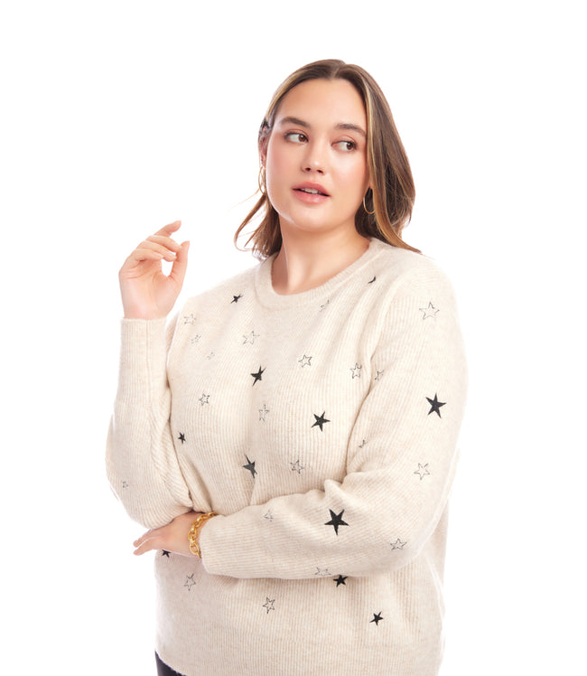 Karen Kane Oatmeal Plus Size Embroidered Stars Sweater Karen Kane