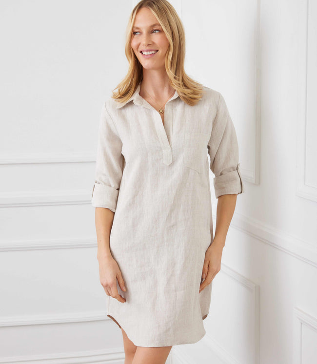 Karen Kane Oatmeal Roll Tab Linen Shirtdress Karen Kane