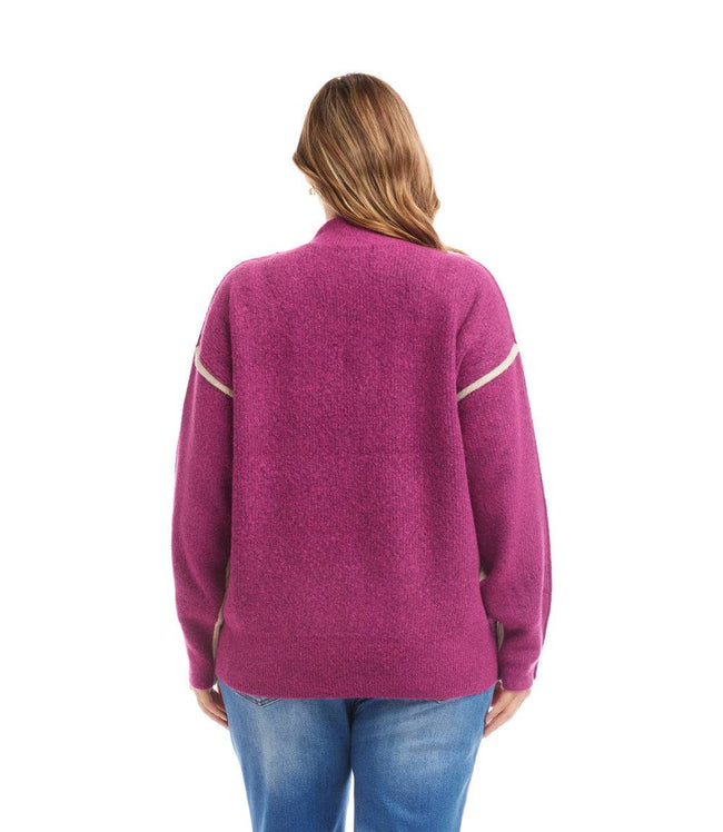 Karen Kane Oatmeal With Orchid Plus Size Colorblock Mock Neck Sweater Karen Kane