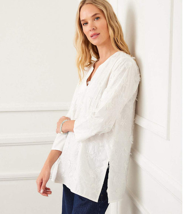 Karen Kane Off White 3/4 Sleeve Embroidered Tunic Karen Kane