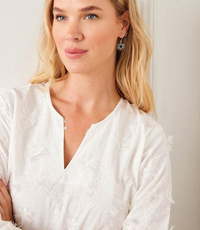 Karen Kane Off White 3/4 Sleeve Embroidered Tunic Karen Kane