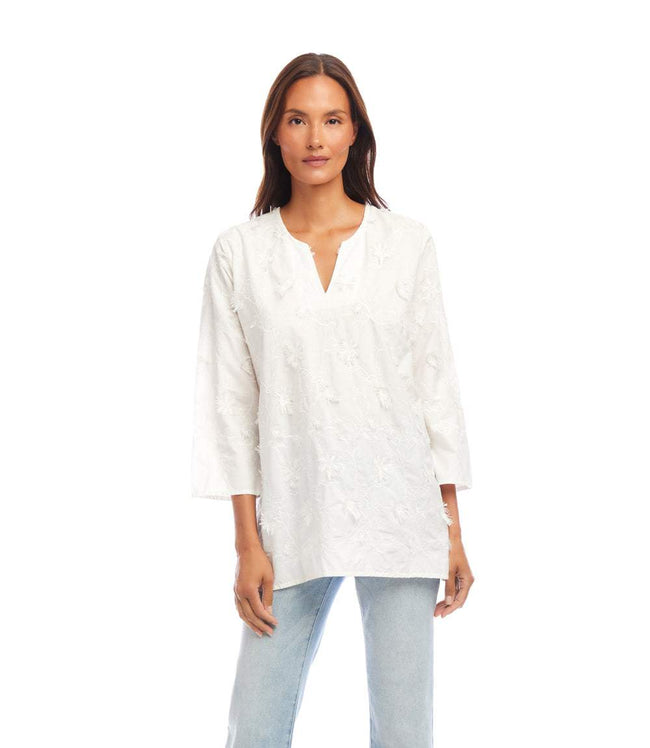 Karen Kane Off White 3/4 Sleeve Embroidered Tunic Karen Kane