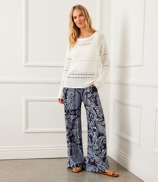 Karen Kane Off White Boatneck Crochet Sweater Karen Kane