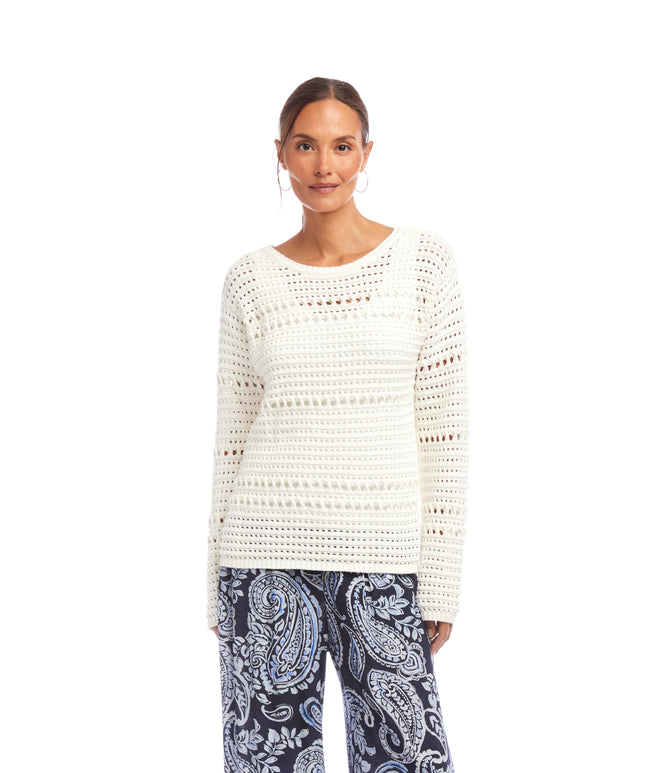 Karen Kane Off White Boatneck Crochet Sweater Karen Kane