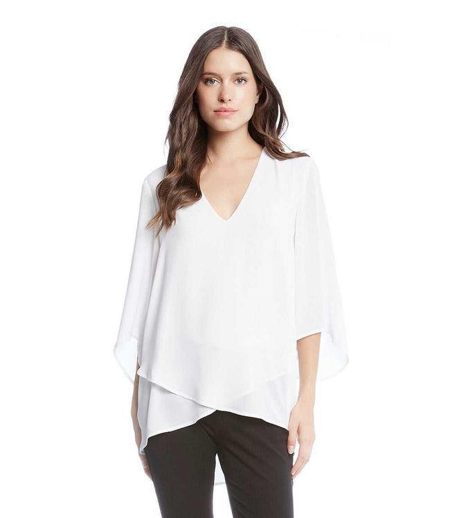 Karen Kane Off White Bracelet Sleeve Asymmetric Top Karen Kane