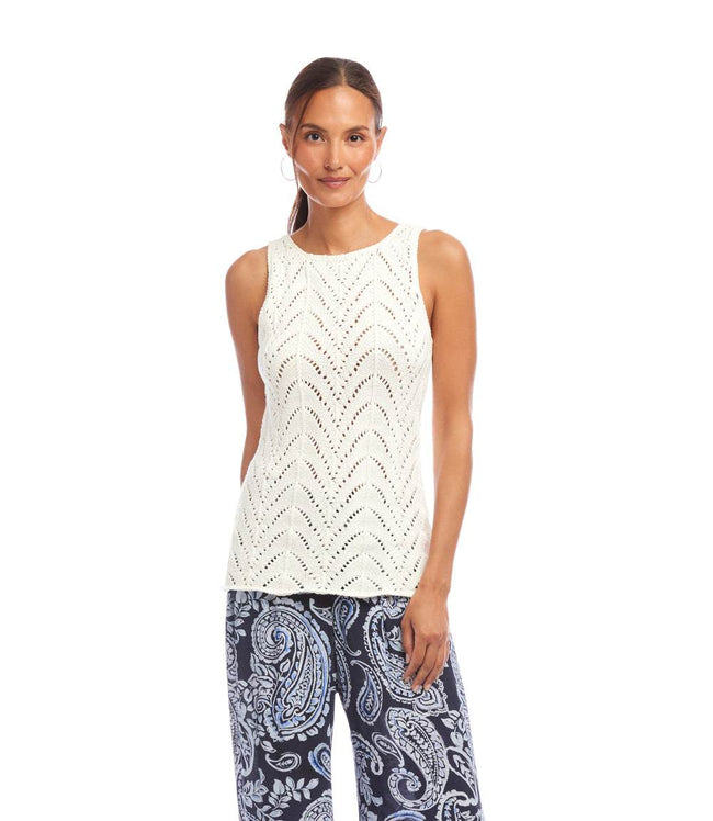 Karen Kane Off White Crochet Sweater Tank Karen Kane