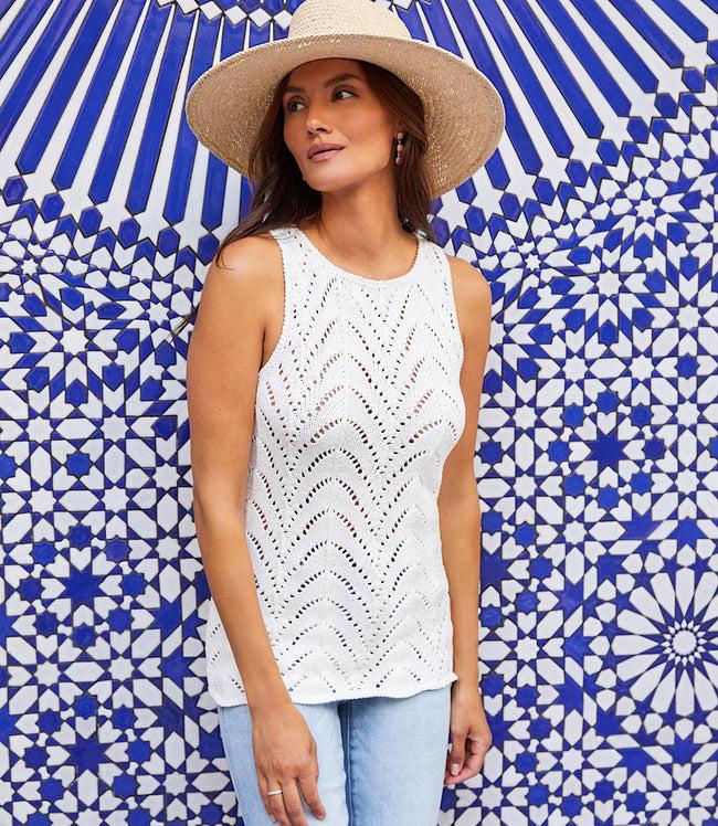 karen kane Off White Crochet Sweater Tank Karen Kane