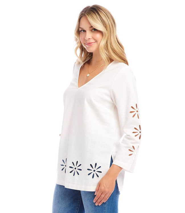 Karen Kane Off White Cutout Embroidered Flower Detail Tunic Karen Kane