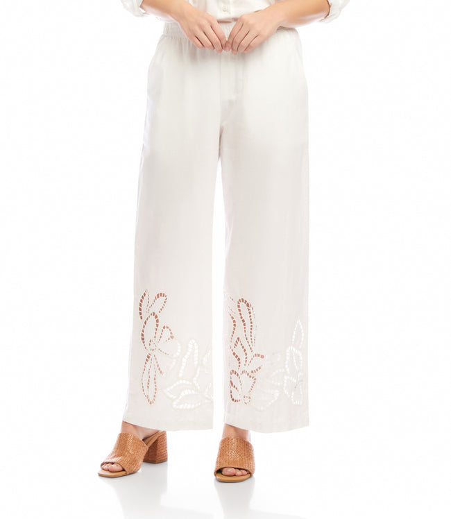 Karen Kane Off White Cutout Embroidery Pants Karen Kane