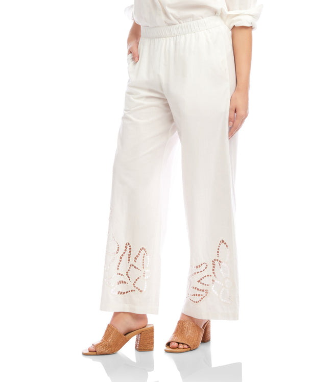 Karen Kane Off White Cutout Embroidery Pants Karen Kane