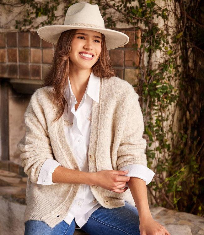 Karen Kane Off White Embellished Button Up Shirt Karen Kane