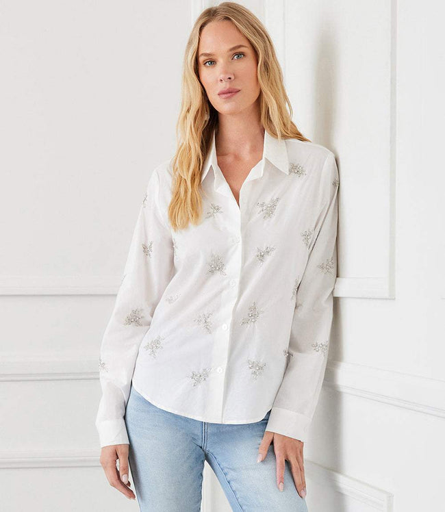 karen kane Off White Embellished Button-Up Shirt Karen Kane