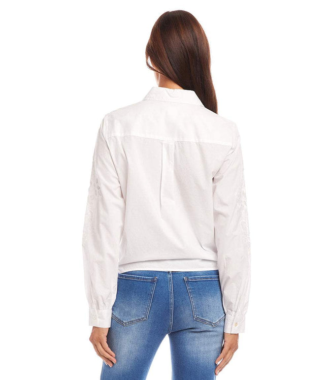 Karen Kane Off White Embroidered Tie Front Top Karen Kane