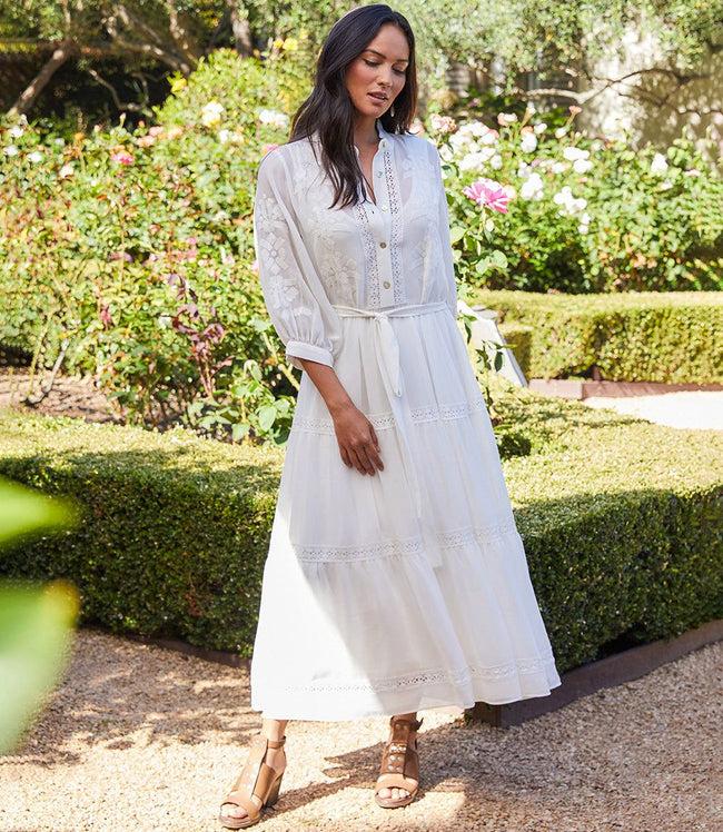 Karen Kane Off White Embroidered Tiered Dress Karen Kane