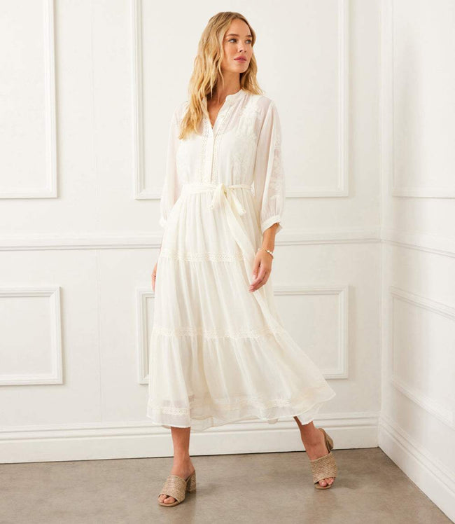 Karen Kane Off White Embroidered Tiered Dress Karen Kane