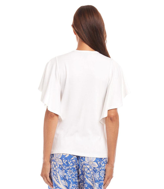 Karen Kane Off White Flutter Sleeve V-Neck Top Karen Kane