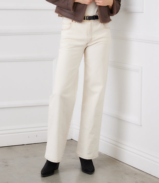 karen kane Off White Full Length Wide-Leg Jeans Karen Kane