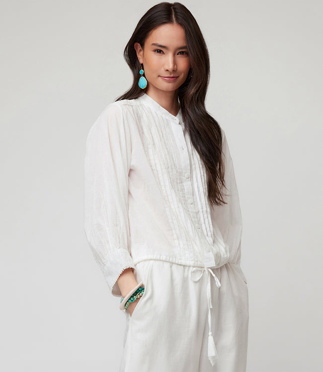 Karen Kane Off White Lace Trim Drawstring Top Karen Kane