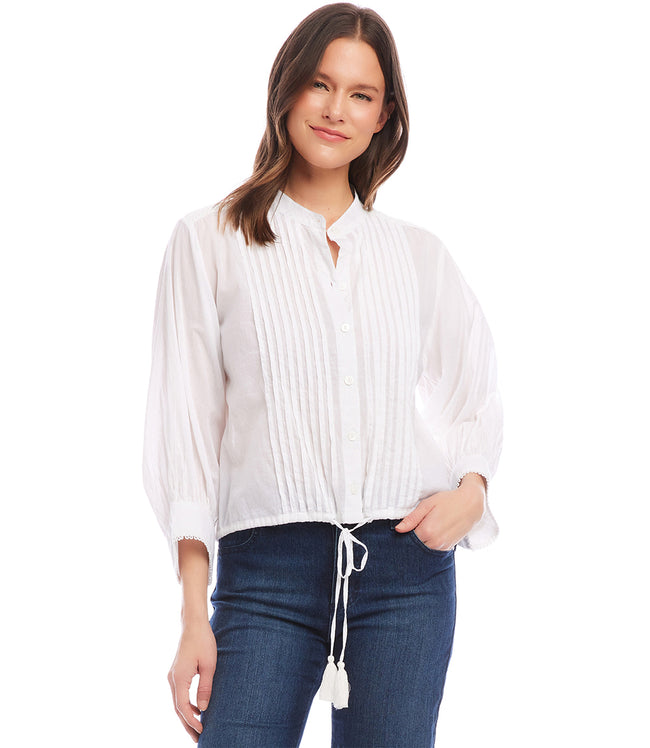 Karen Kane Off White Lace Trim Drawstring Top Karen Kane