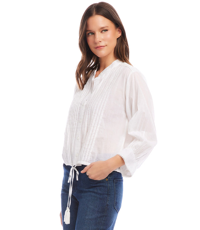 Karen Kane Off White Lace Trim Drawstring Top Karen Kane