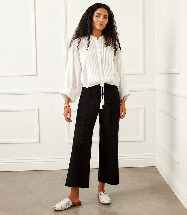 karen kane Off White Lace Trim Drawstring Top Karen Kane