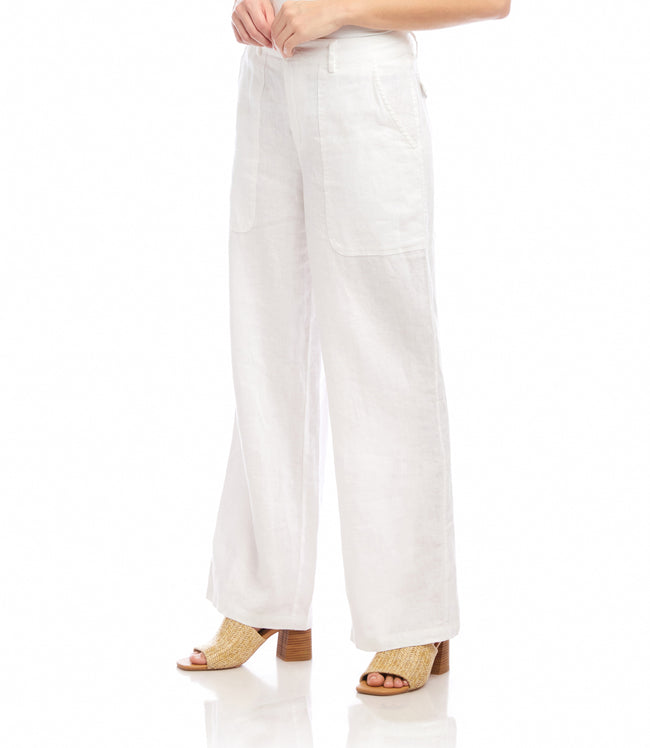 Karen Kane Off White Linen Wide-Leg Trousers Karen Kane